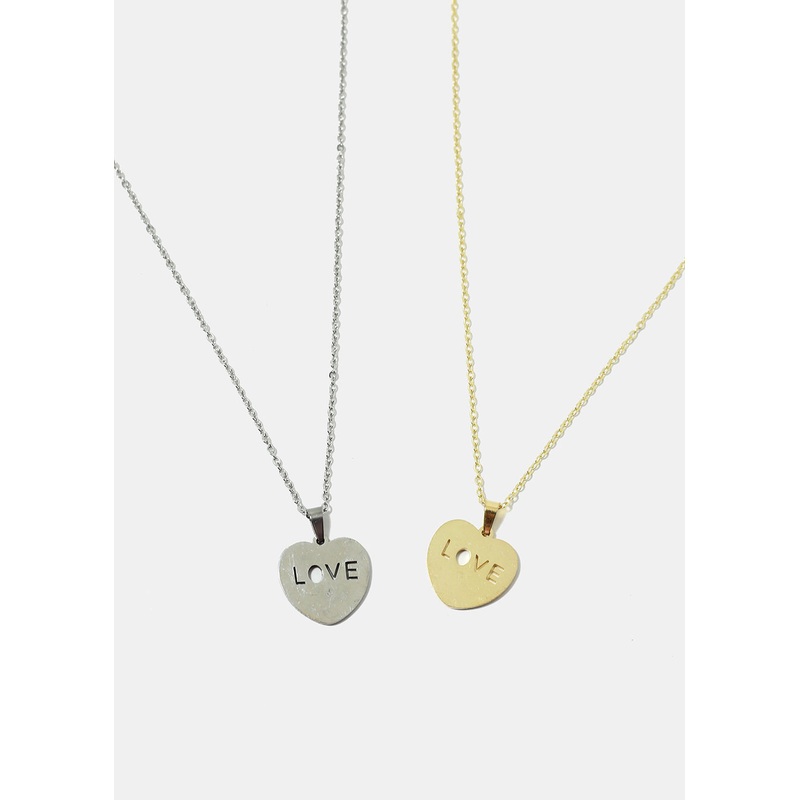 “LOVE” in Heart Necklace & Earring Set Gold