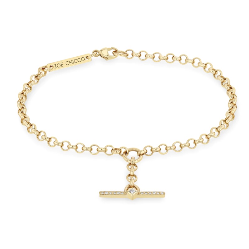14K PRINCESS DIAMOND & DIAMOND BAR TOGGLE ROLO BRACELET