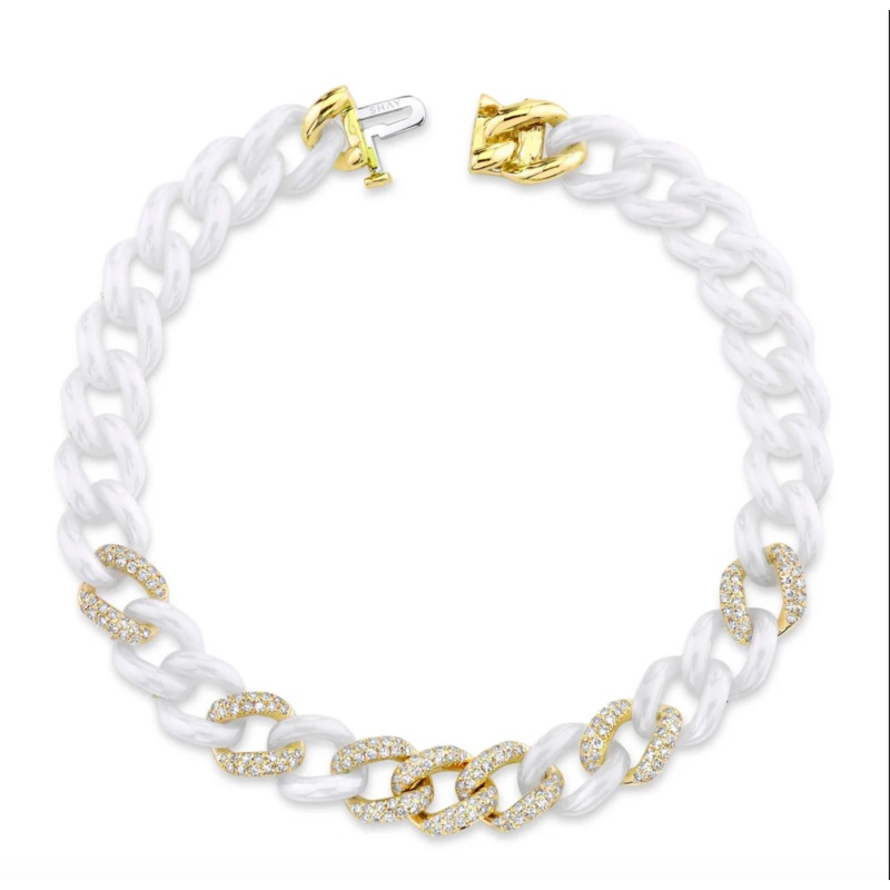 DIAMOND 7 PAVE & WHITE CERAMIC MEDIUM LINK BRACELET