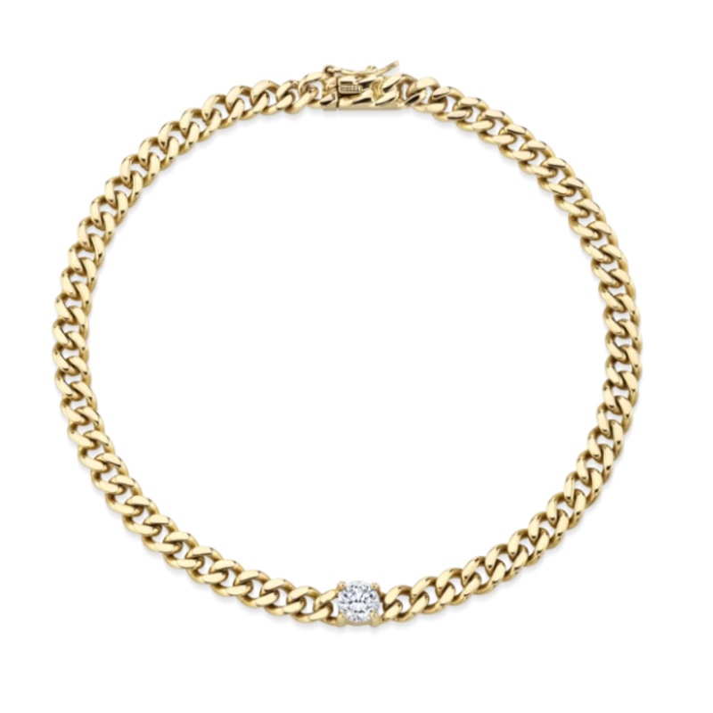 CUBAN LINK BRACELET WITH ROUND DIAMOND CENTER Yellow Gold