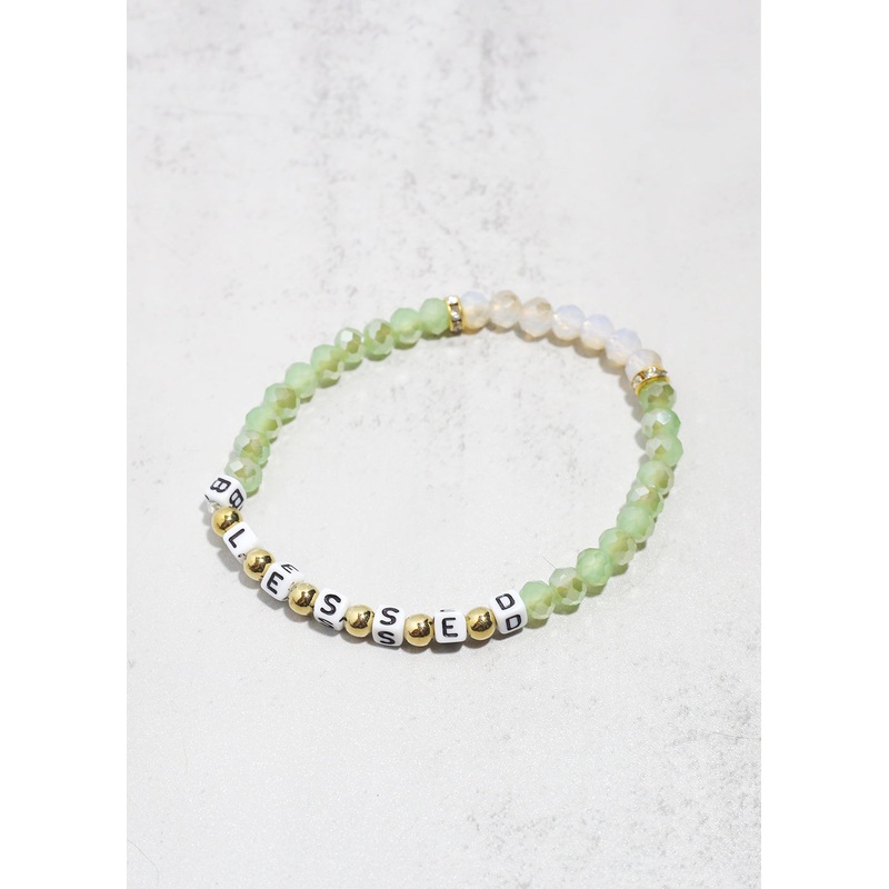 “Blessed” Beaded Bracelet Green