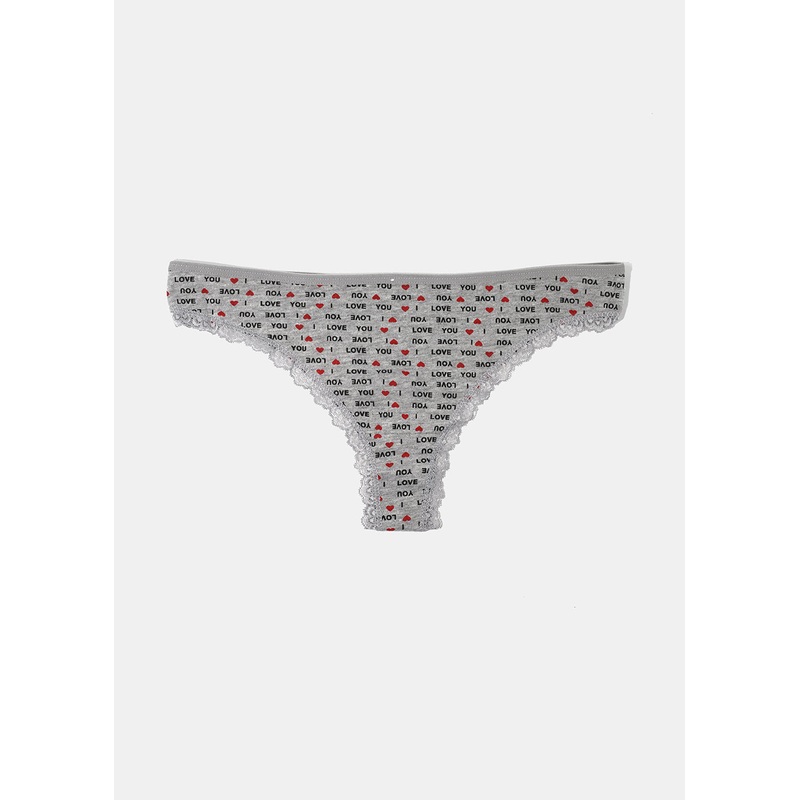 “I Love You” Thong Panty – Grey Small