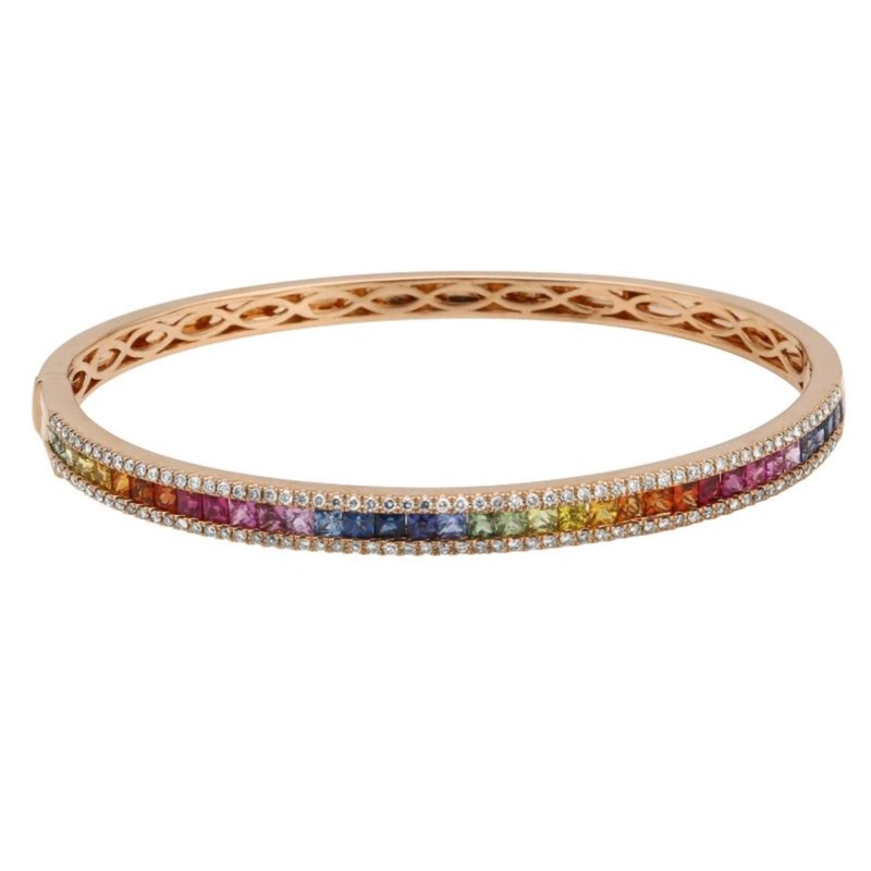 Rainbow Pave Bangle Yellow Gold
